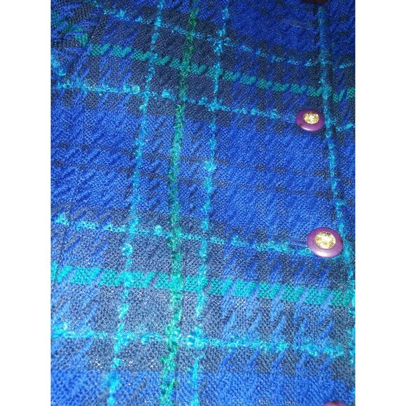 Vintage Talbots Blue & Green Tartan Plaid Wool Blend Clueless Blazer Sz 4 - Picture 5 of 8